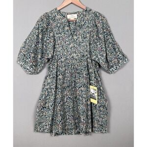 Trovata Birds of Paradis Floral Empire Waist Dress XS Ramie Cotton Boho